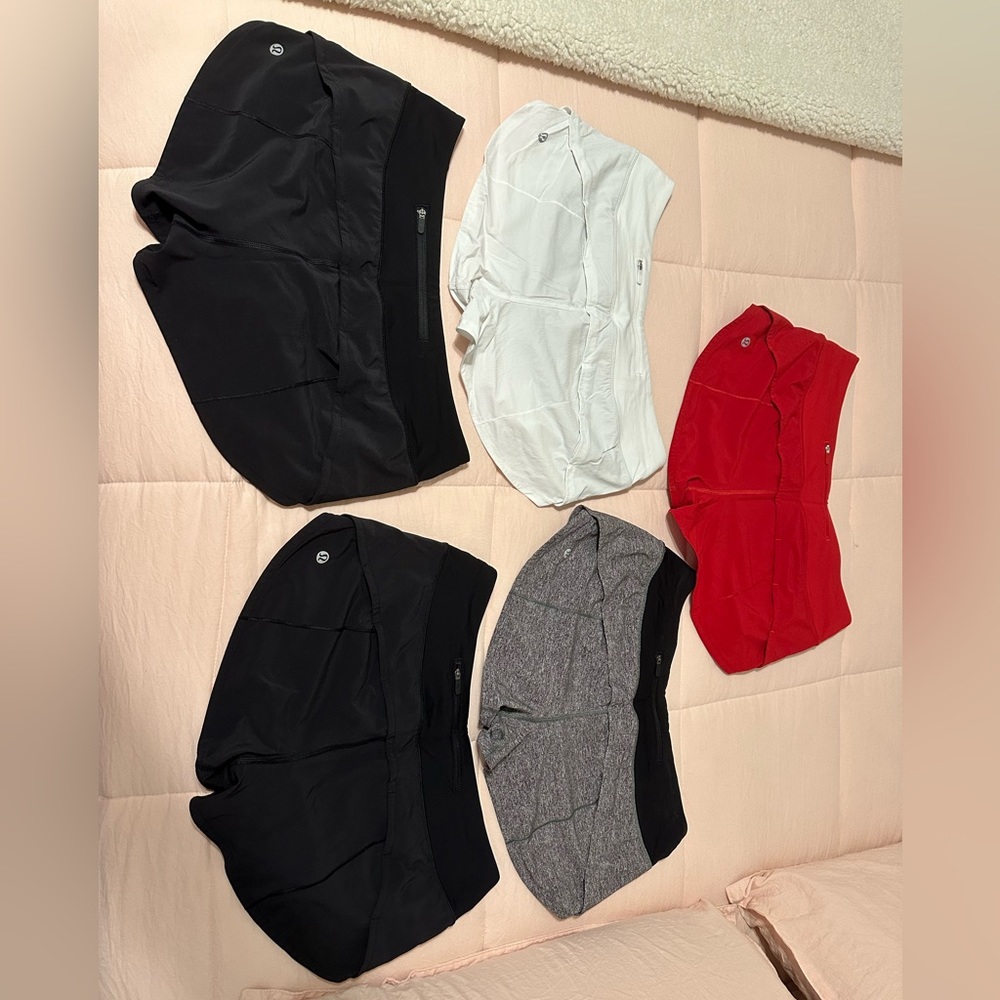 Lululemon 2.5 inch Speed Up shorts. Black/grey/white-size 6. Red-size 8 (NWOT)